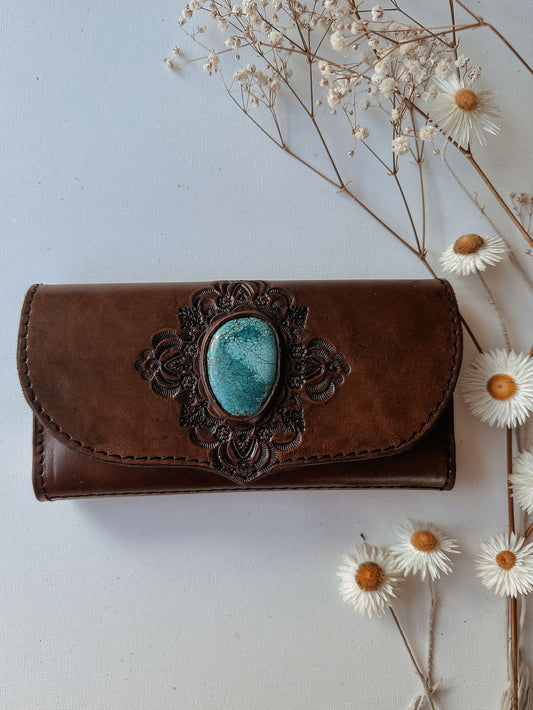 Mandala Leather Wallet - Dark Tan