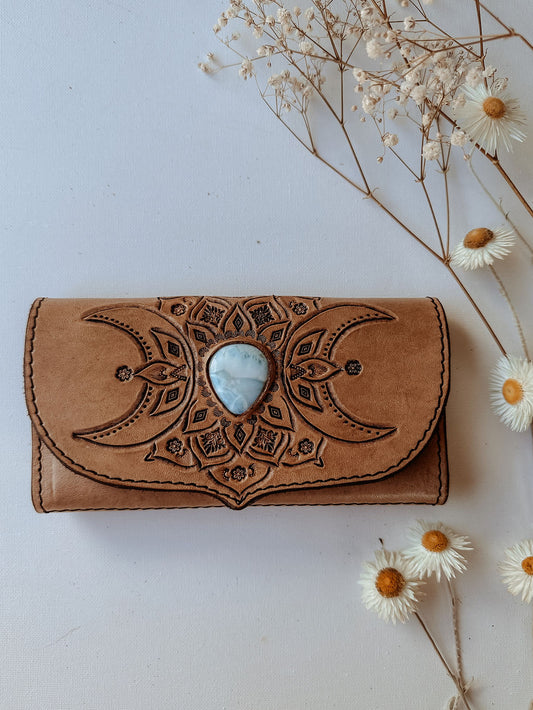 Moon Mandala Leather Wallet - Light Tan