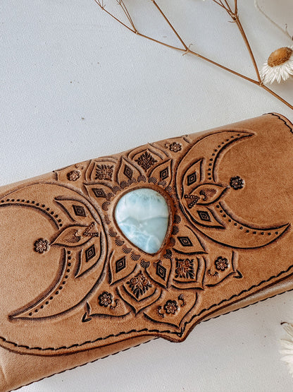 Moon Mandala Leather Wallet - Light Tan