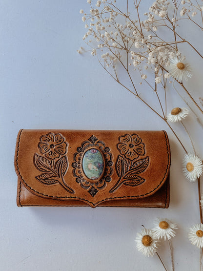 Flower Leather Wallet - Tan