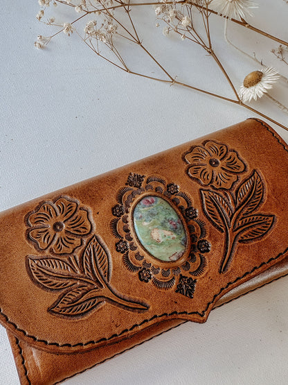 Flower Leather Wallet - Tan