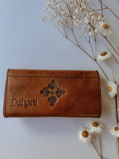 Flower Leather Wallet - Tan