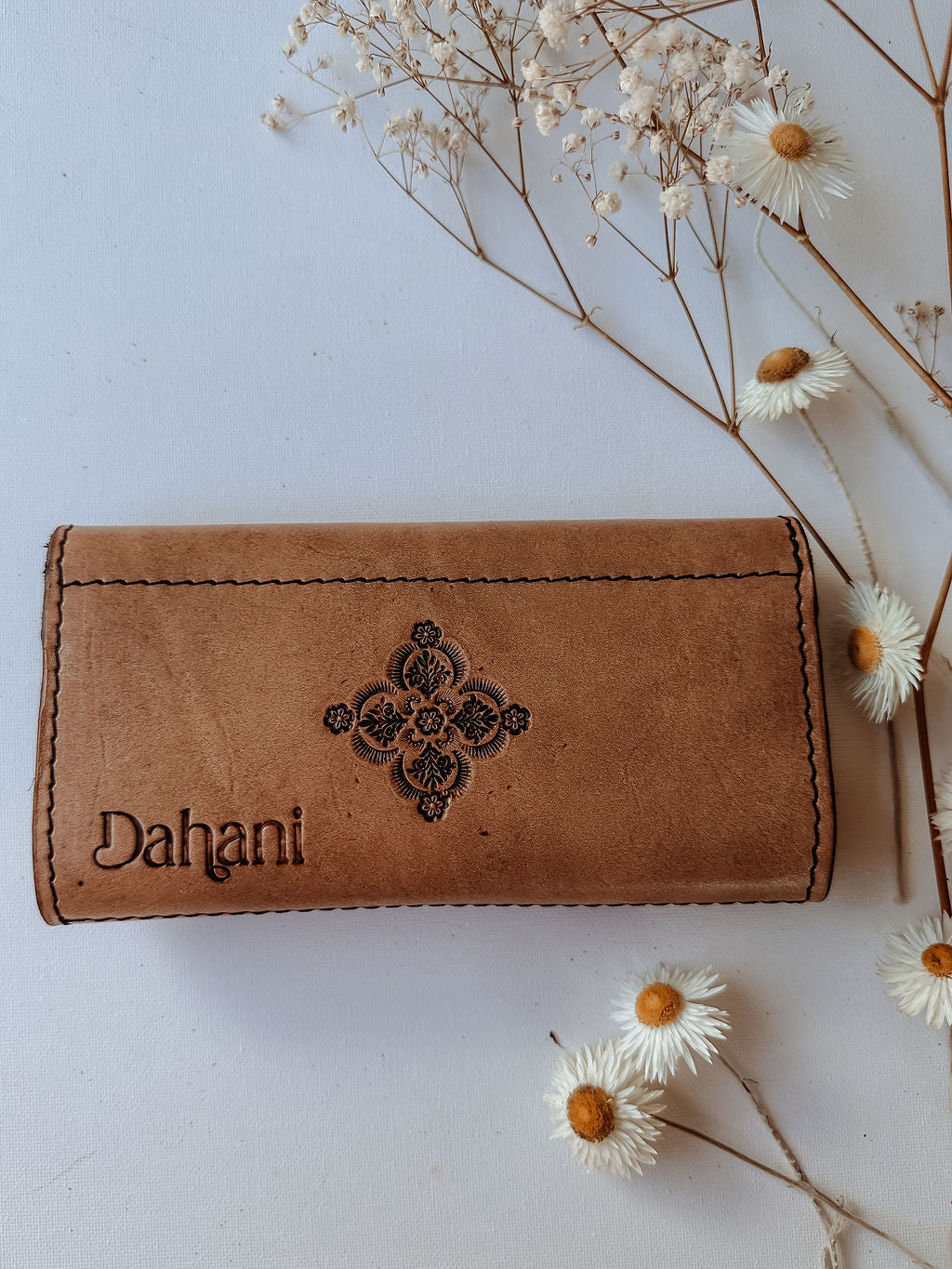 Moon Mandala Leather Wallet - Light Tan