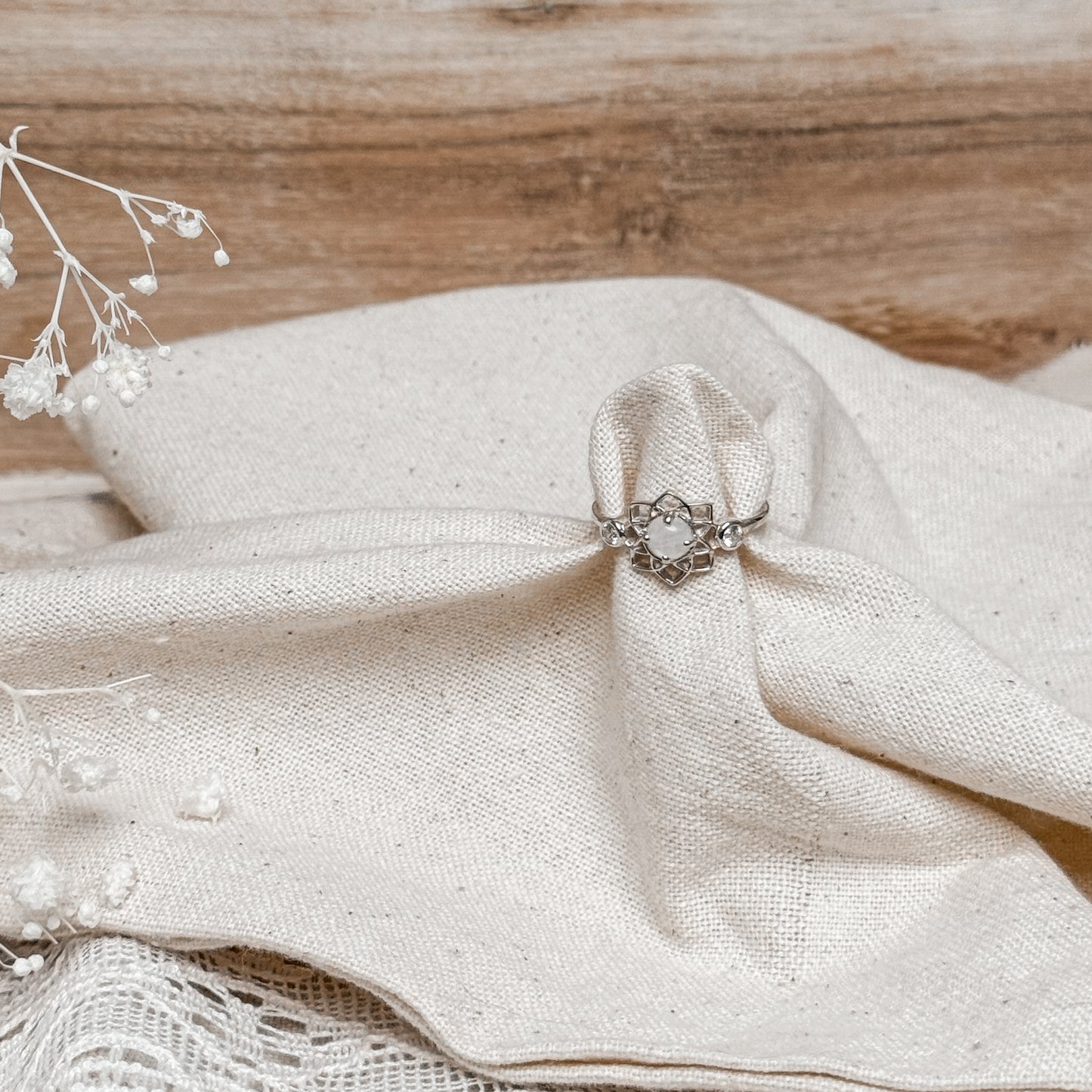 Moonstone with Cubic Zirconia Ring